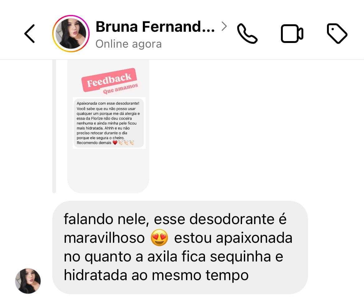 Relato de cliente sobre proteção e hidratação das axilas